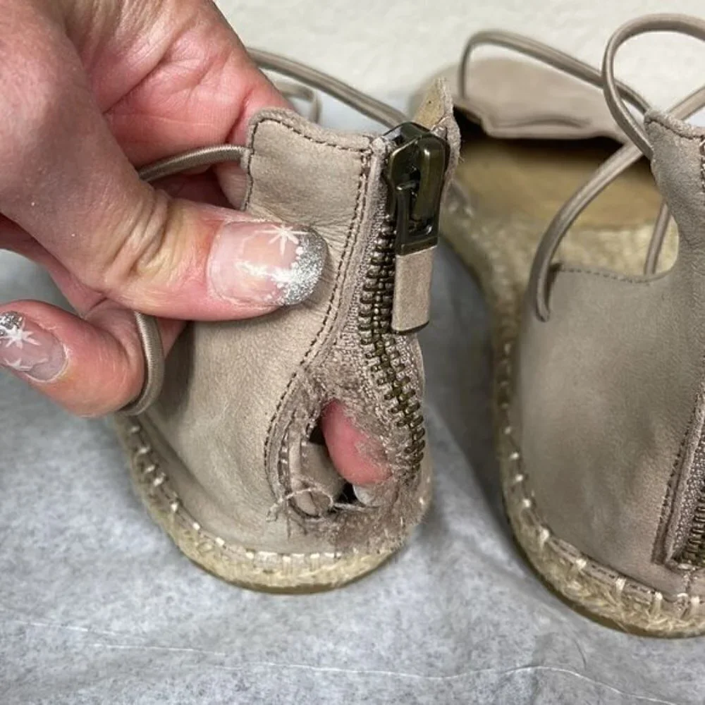 Eileen Fisher Lace Up Espadrille Sandals Lee Beige Tan Suede DIY Needs Repair 9